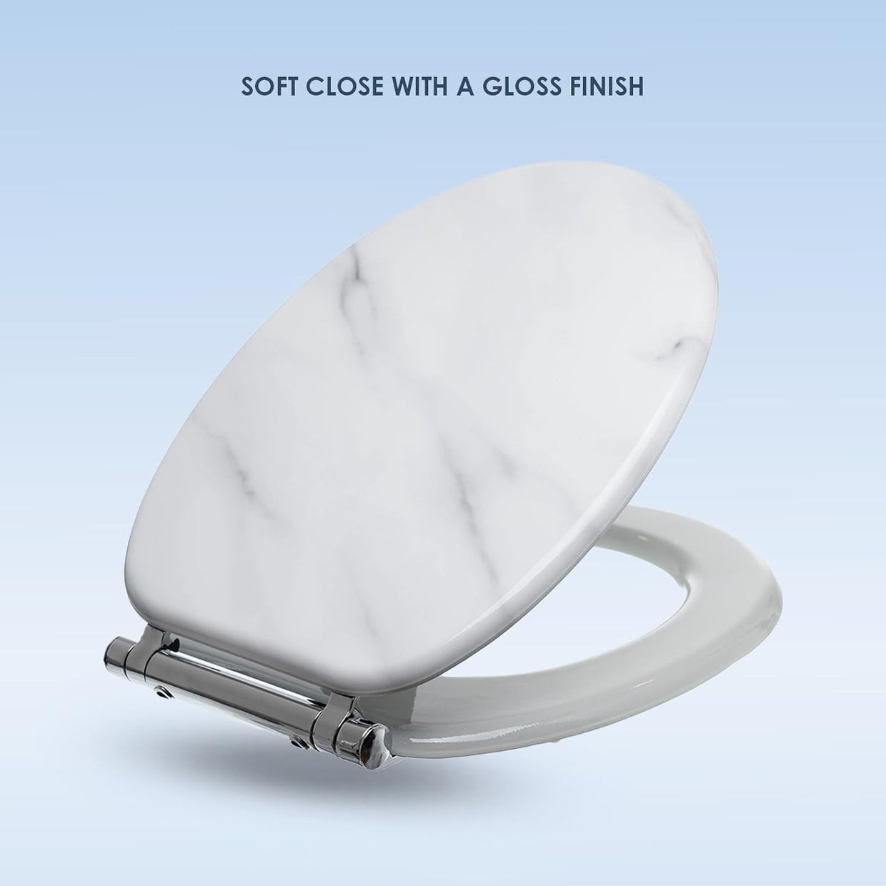 Marble Soft Close Toilet Seat Moulded Wood Stainless Steel Hinges 42x36cm - Kwikley
