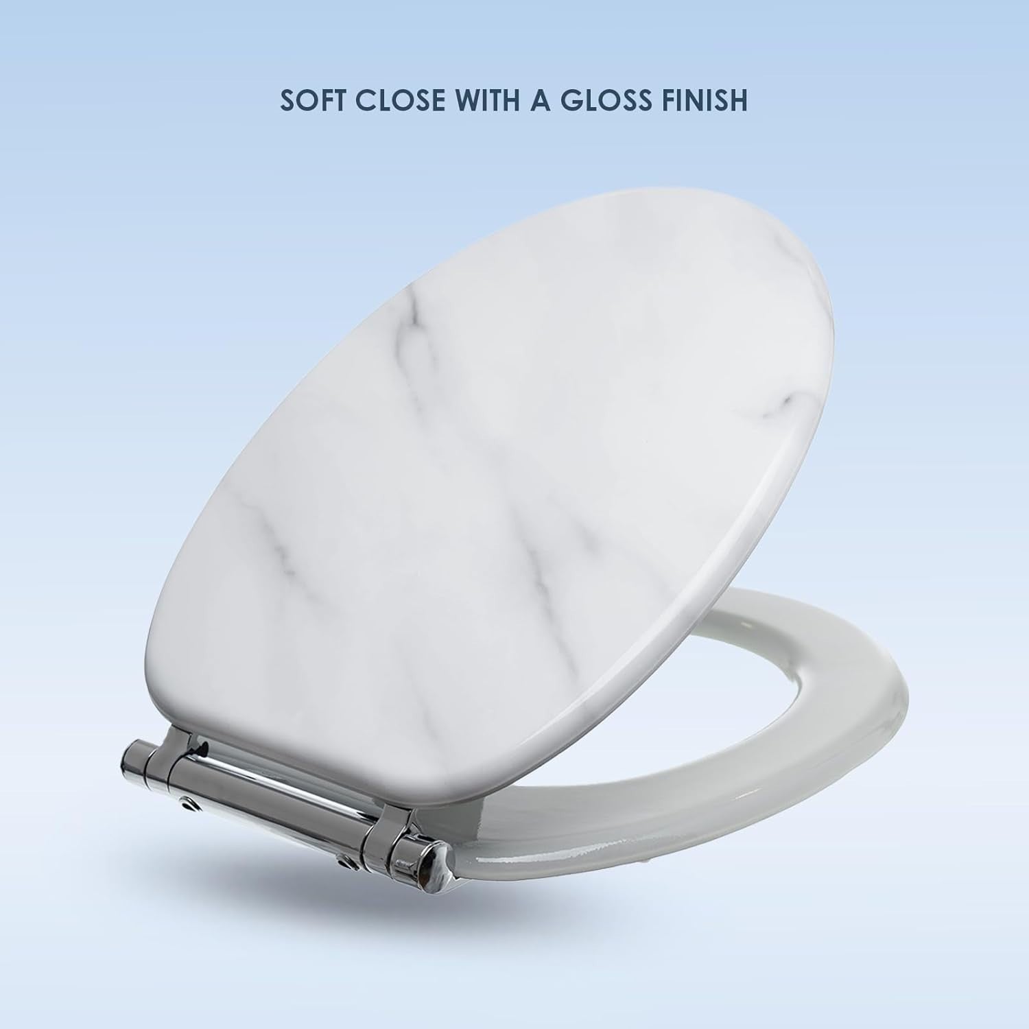 Marble Soft Close Toilet Seat Moulded Wood Stainless Steel Hinges 42x36cm - Kwikley