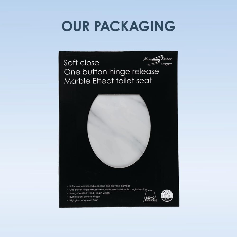 Marble Soft Close Toilet Seat Moulded Wood Stainless Steel Hinges 42x36cm - Kwikley