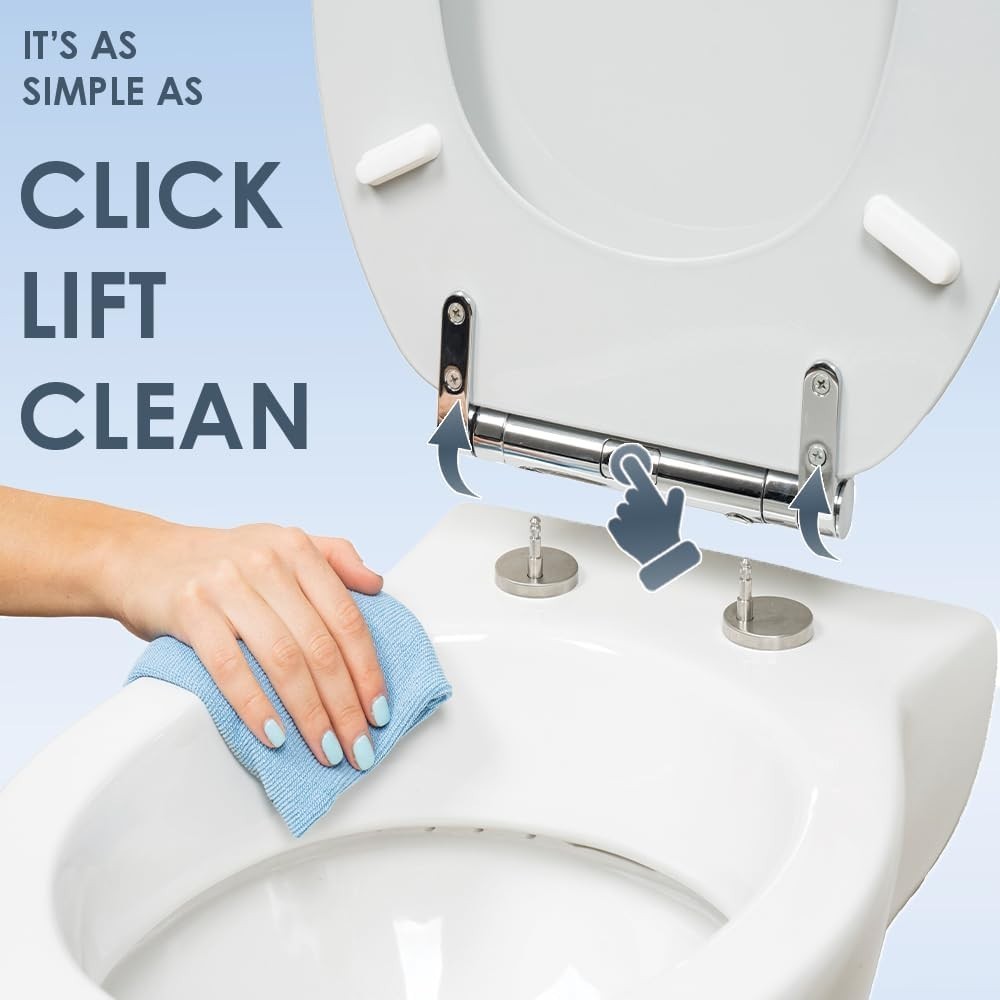 Marble Soft Close Toilet Seat Moulded Wood Stainless Steel Hinges 42x36cm - Kwikley