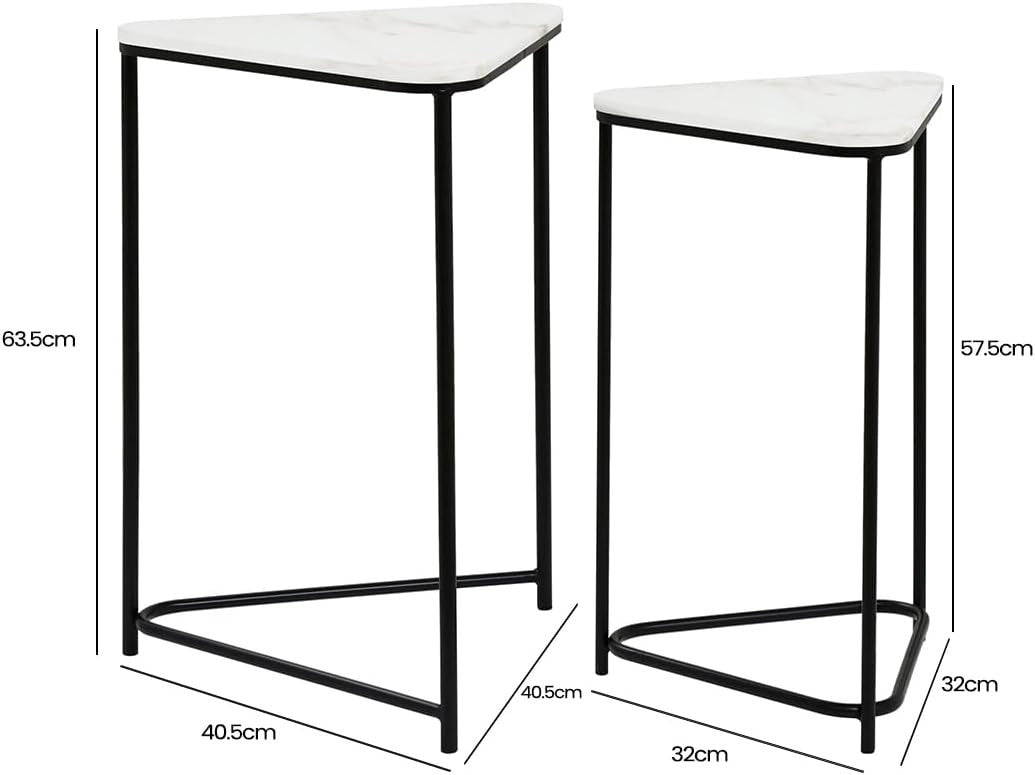 Marble Top Nesting End Table Set Small Coffee Side Accent Triangular New - Kwikley