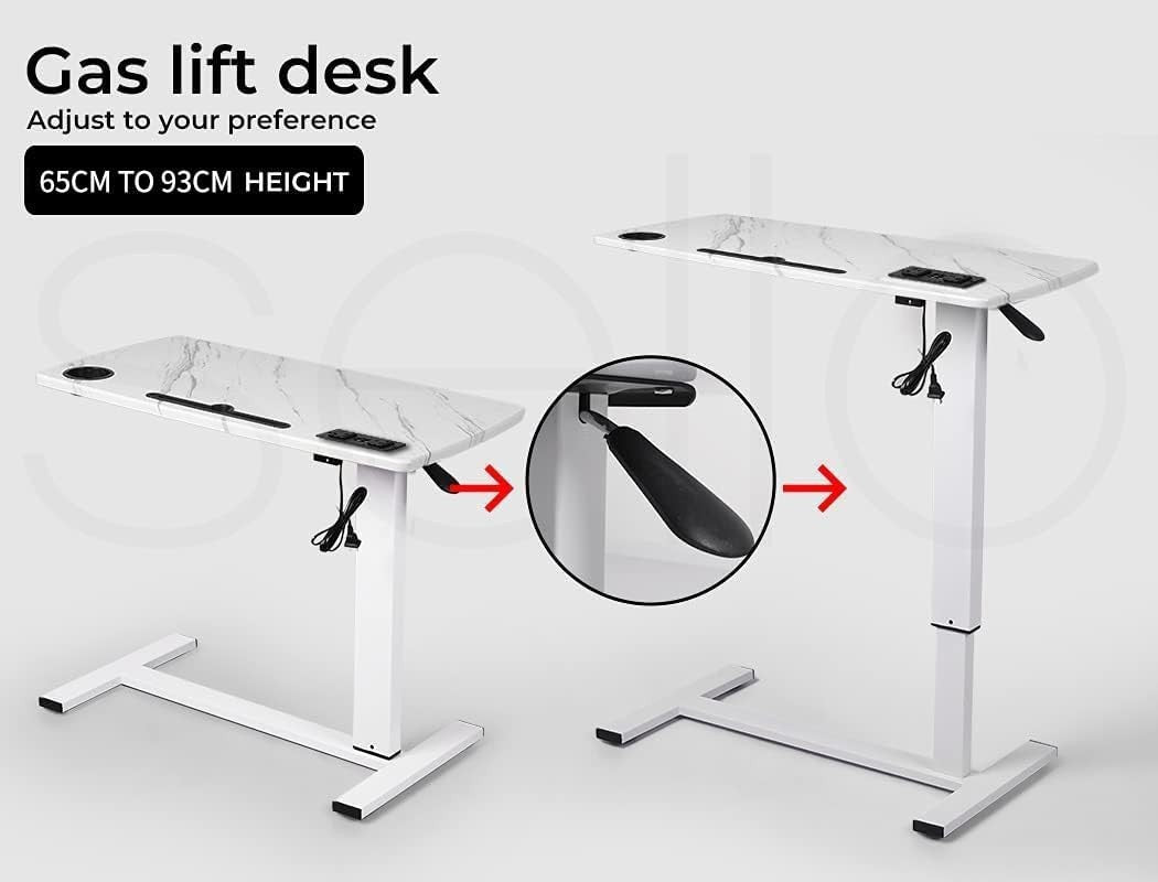 Marbleized 80x40cm Adjustable Overbed Desk with USB Ports & Hidden Wheels - Kwikley