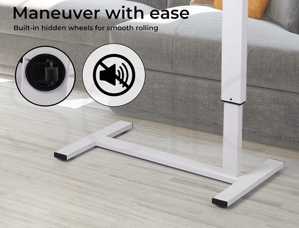 Marbleized 80x40cm Mobile Overbed Desk with USB Ports & Adjustable Height - Kwikley