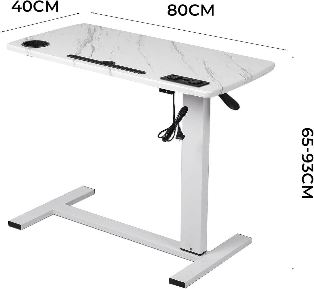 Marbleized 80x40cm Mobile Overbed Desk with USB Ports & Adjustable Height - Kwikley