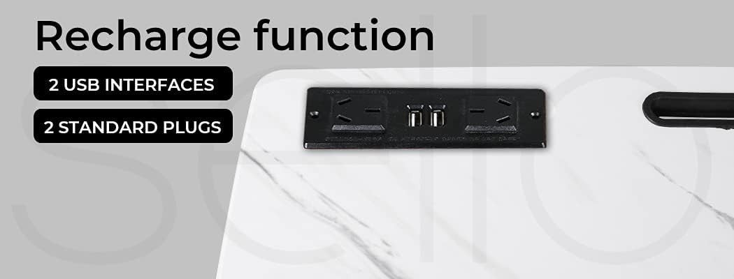 Marbleized 80x40cm Mobile Overbed Desk with USB Ports & Adjustable Height - Kwikley