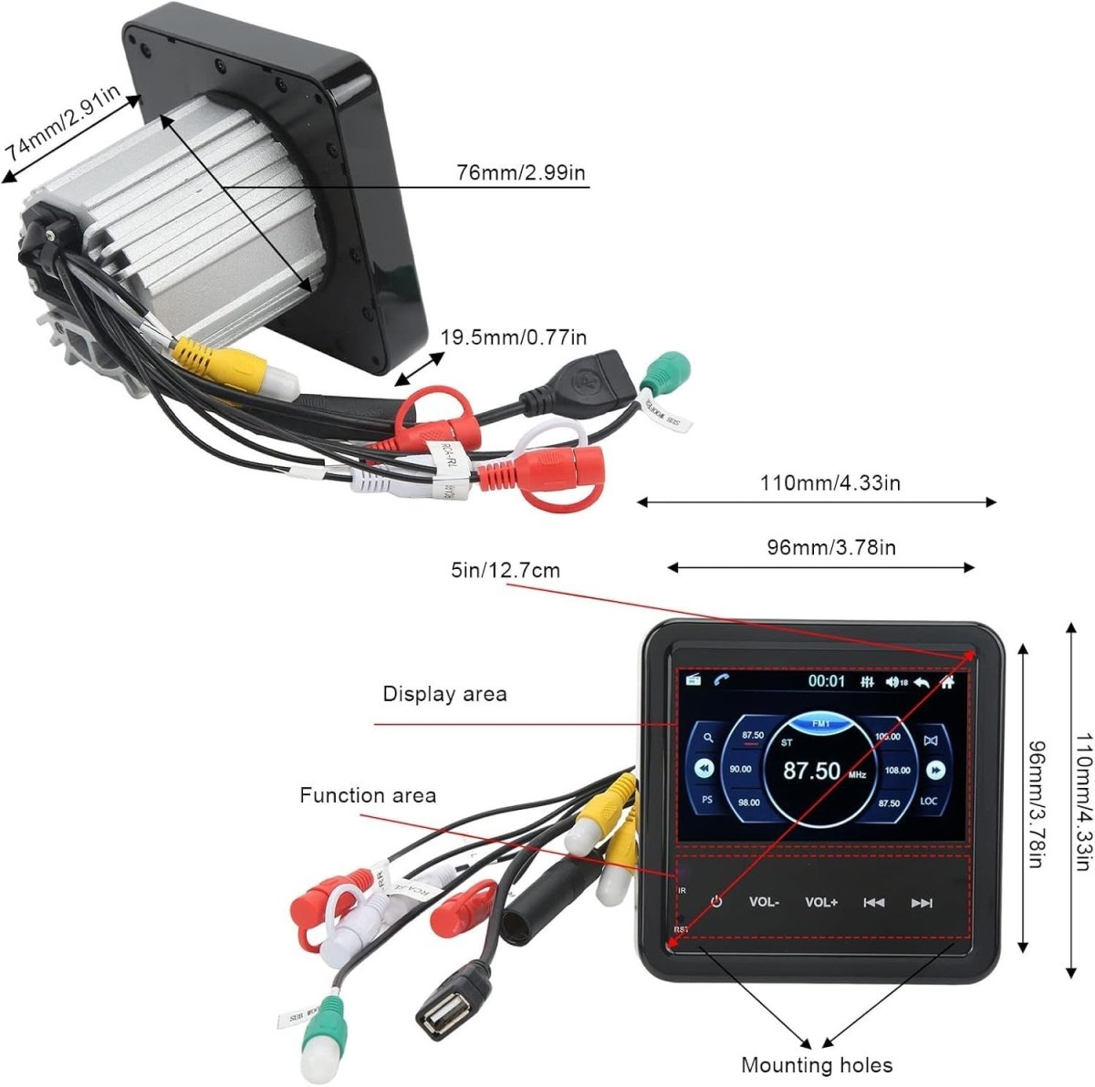Marine Bluetooth Stereo Receiver 5" MP5 Player Waterproof Hands - Free - Kwikley