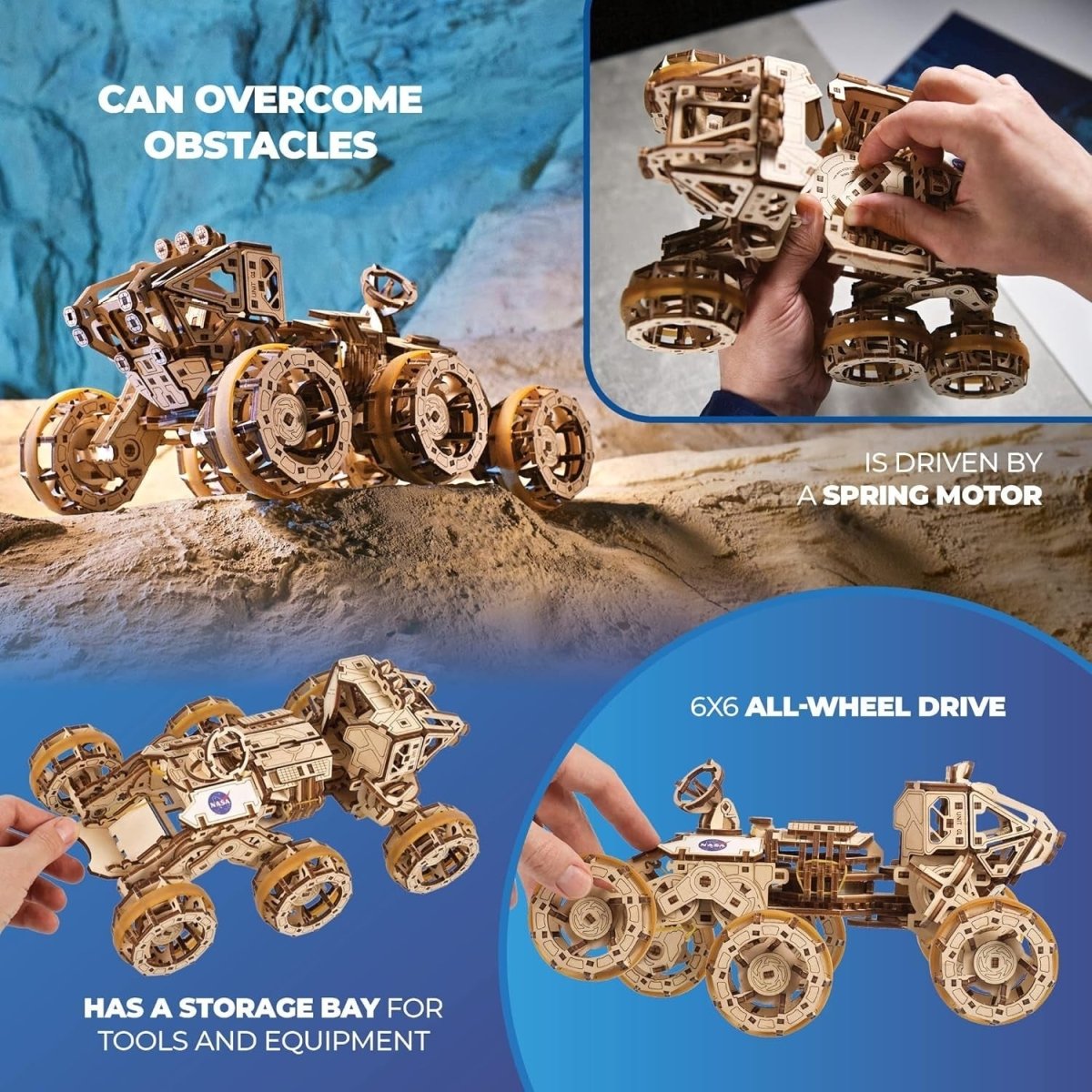 Mars Rover 3D Wooden Puzzle Mechanical Space Vehicle Model Kit - Kwikley