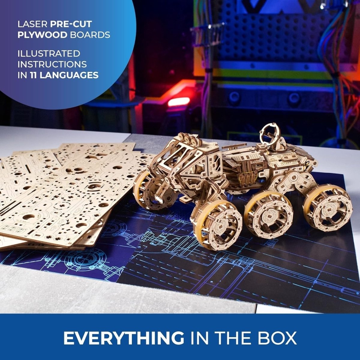 Mars Rover 3D Wooden Puzzle Mechanical Space Vehicle Model Kit - Kwikley
