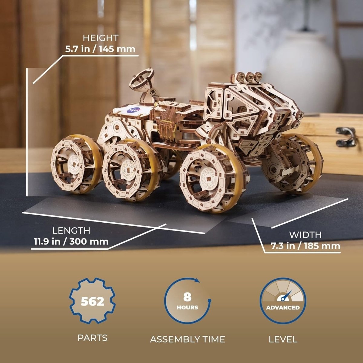 Mars Rover 3D Wooden Puzzle Mechanical Space Vehicle Model Kit - Kwikley
