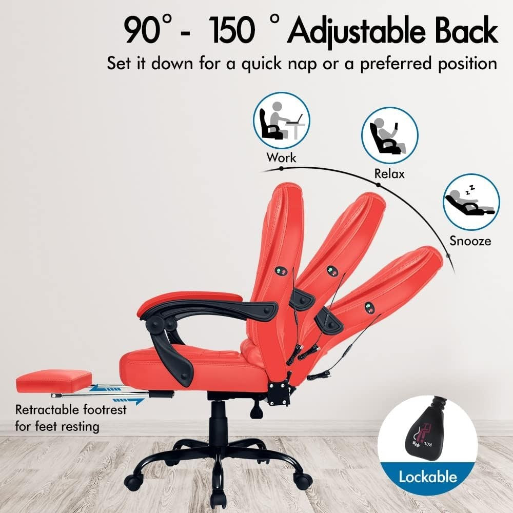 Massage Executive Office Chair Recliner Footrest Adjustable Height PU Leather - Kwikley