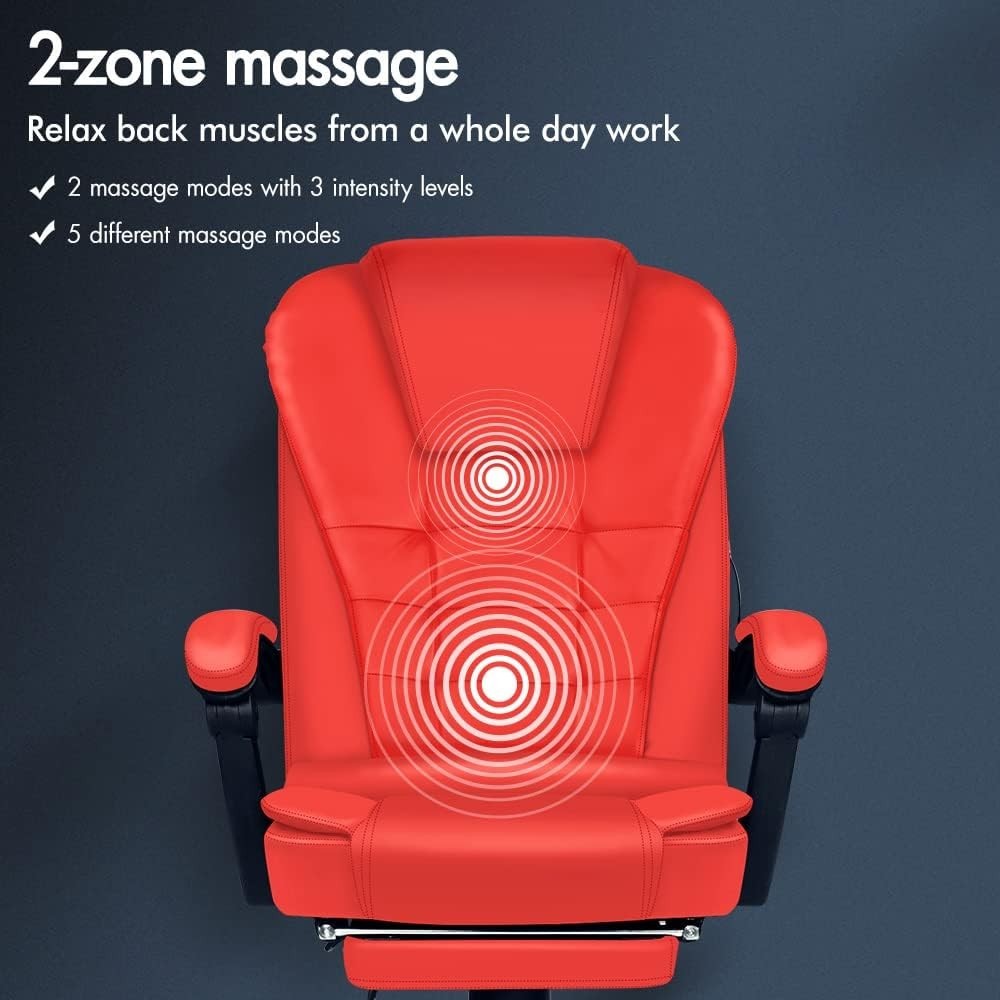 Massage Executive Office Chair Recliner Footrest Adjustable Height PU Leather - Kwikley