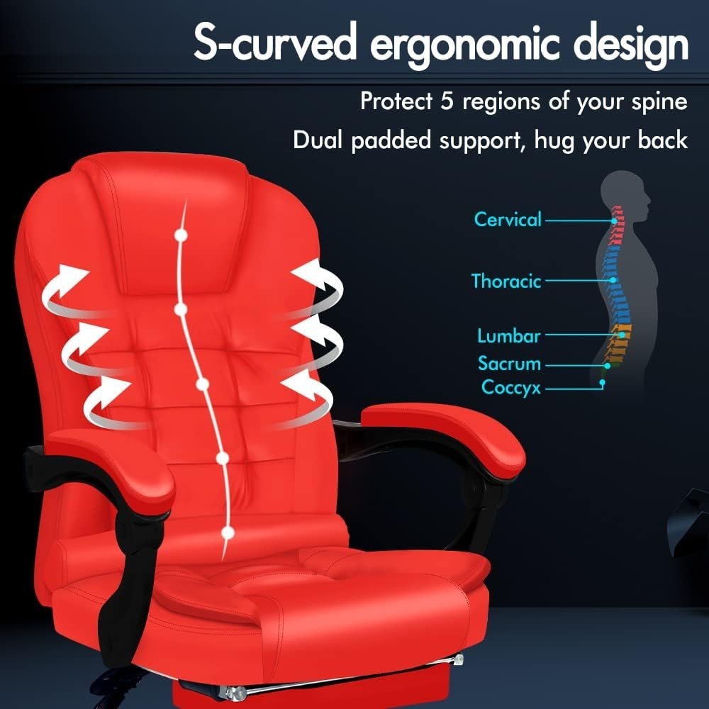 Massage Executive Office Chair Recliner Footrest Adjustable Height PU Leather - Kwikley