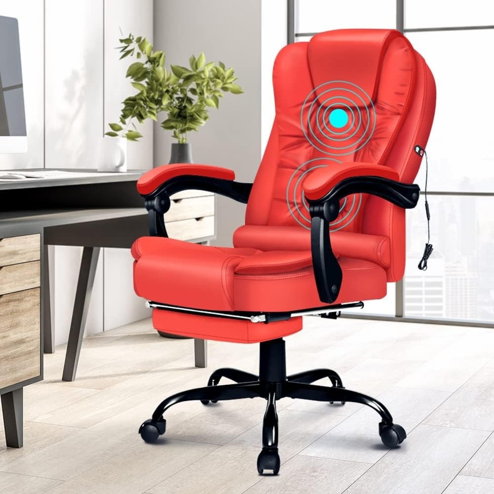 Massage Executive Office Chair Recliner Footrest Adjustable Height PU Leather - Kwikley