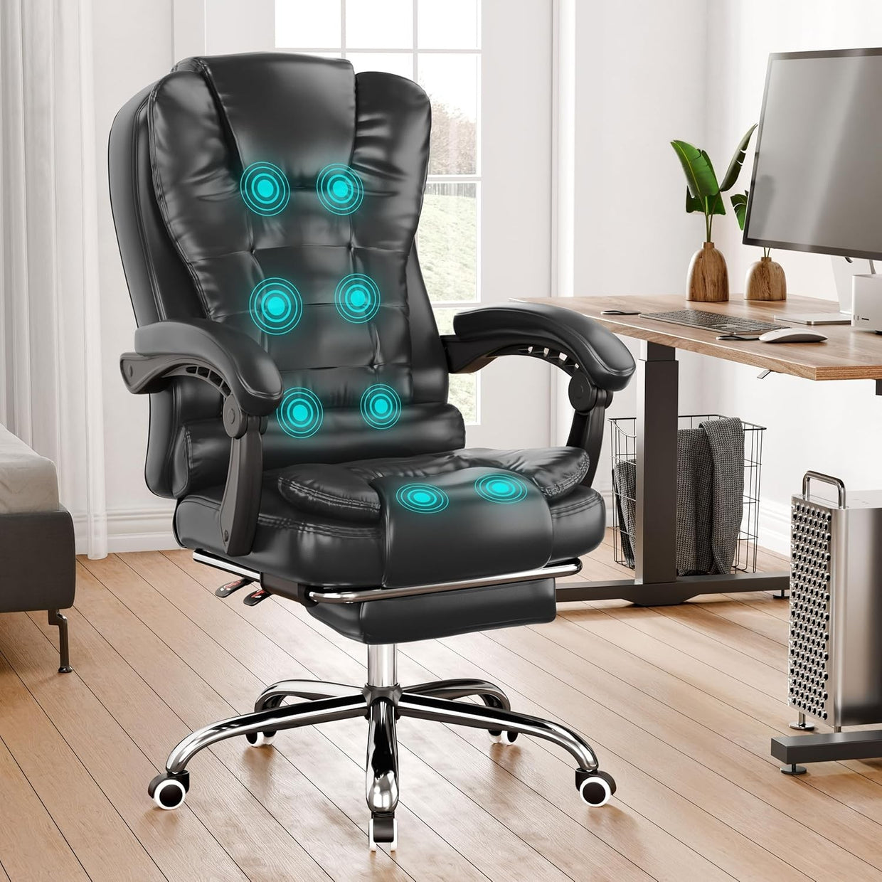 Massage Gaming Chair Recliner Office Desk Seat High Back Faux Leather Swivel - Kwikley