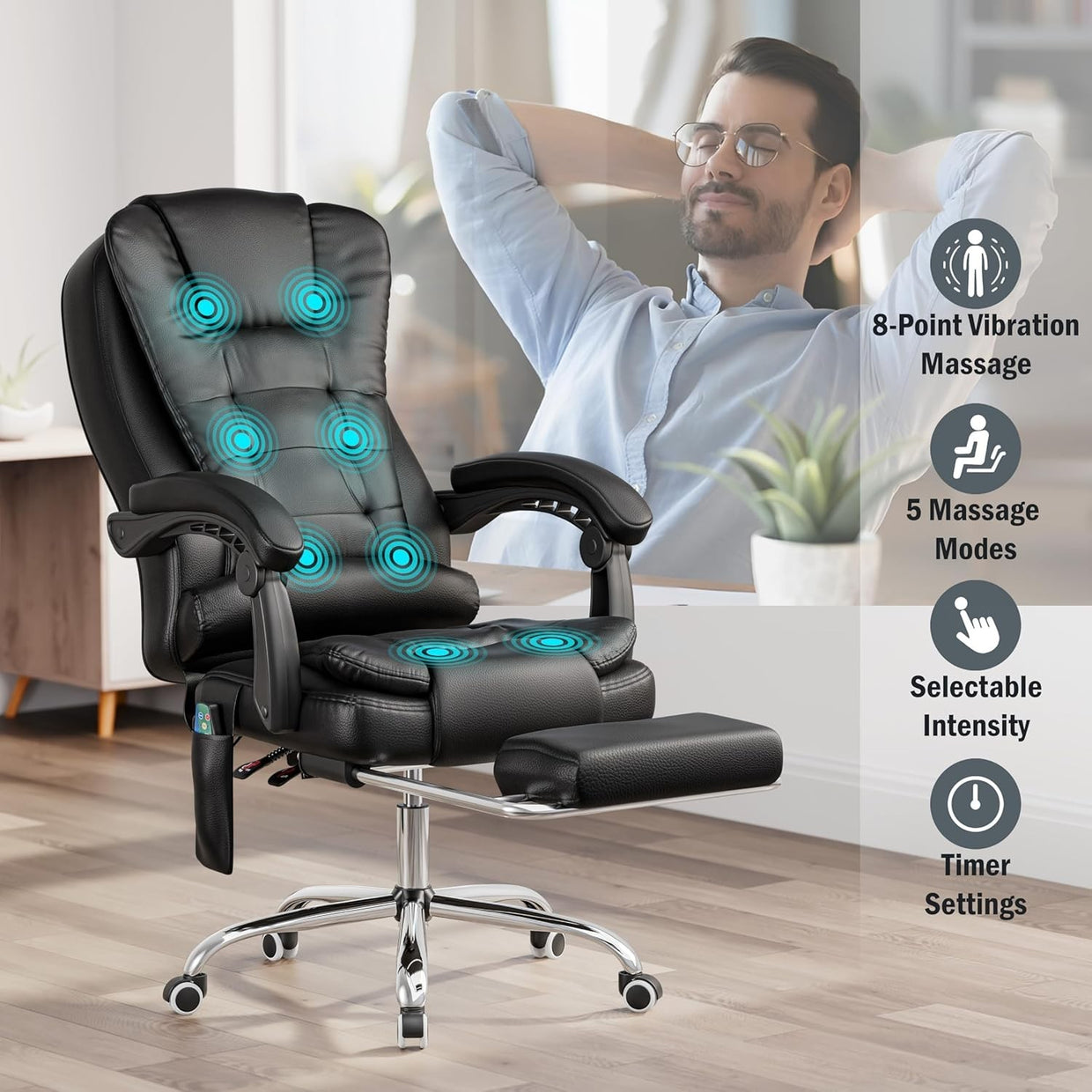 Massage Gaming Chair Recliner Office Desk Seat High Back Faux Leather Swivel - Kwikley