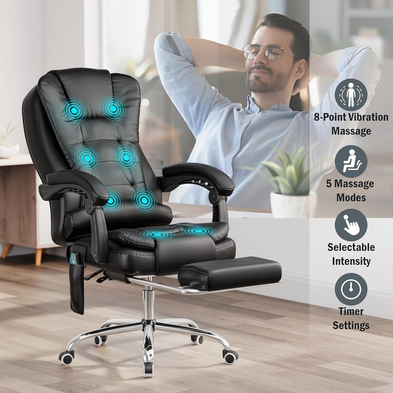 Massage Gaming Chair Recliner Office Desk Seat High Back Faux Leather Swivel - Kwikley