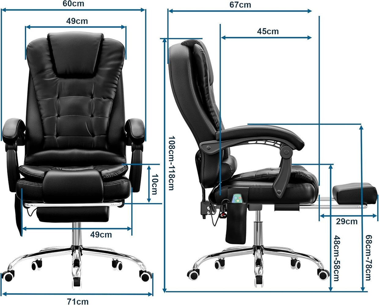 Massage Gaming Chair Recliner Office Desk Seat High Back Faux Leather Swivel - Kwikley