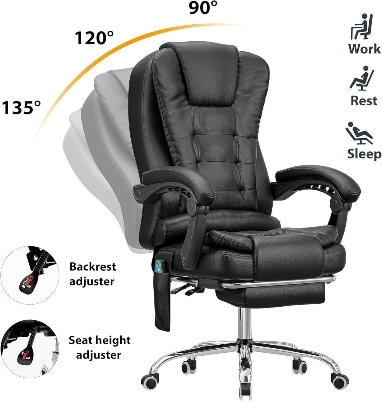 Massage Gaming Chair Recliner Office Desk Seat High Back Faux Leather Swivel - Kwikley
