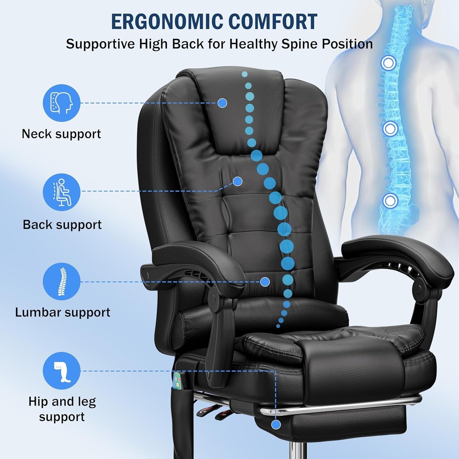 Massage Gaming Chair Recliner Office Desk Seat High Back Faux Leather Swivel - Kwikley