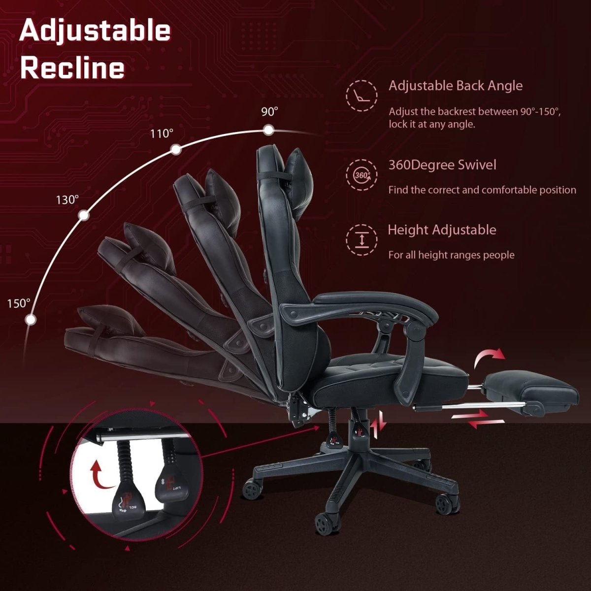 Massage Gaming Chair Recliner w/ Footrest PU Leather Big & Tall - Kwikley