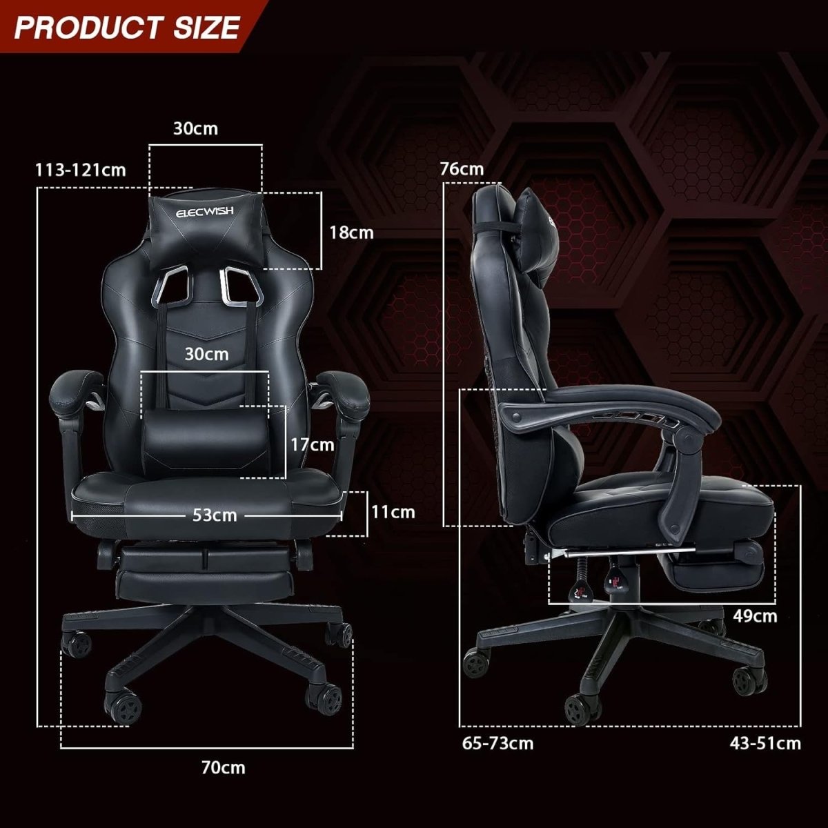 Massage Gaming Chair Recliner w/ Footrest PU Leather Big & Tall - Kwikley