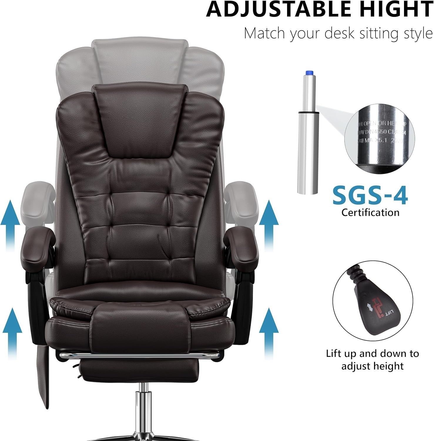 Massage Gaming Office Chair Recliner Faux Leather Desk Seat & Footrest Brown - Kwikley