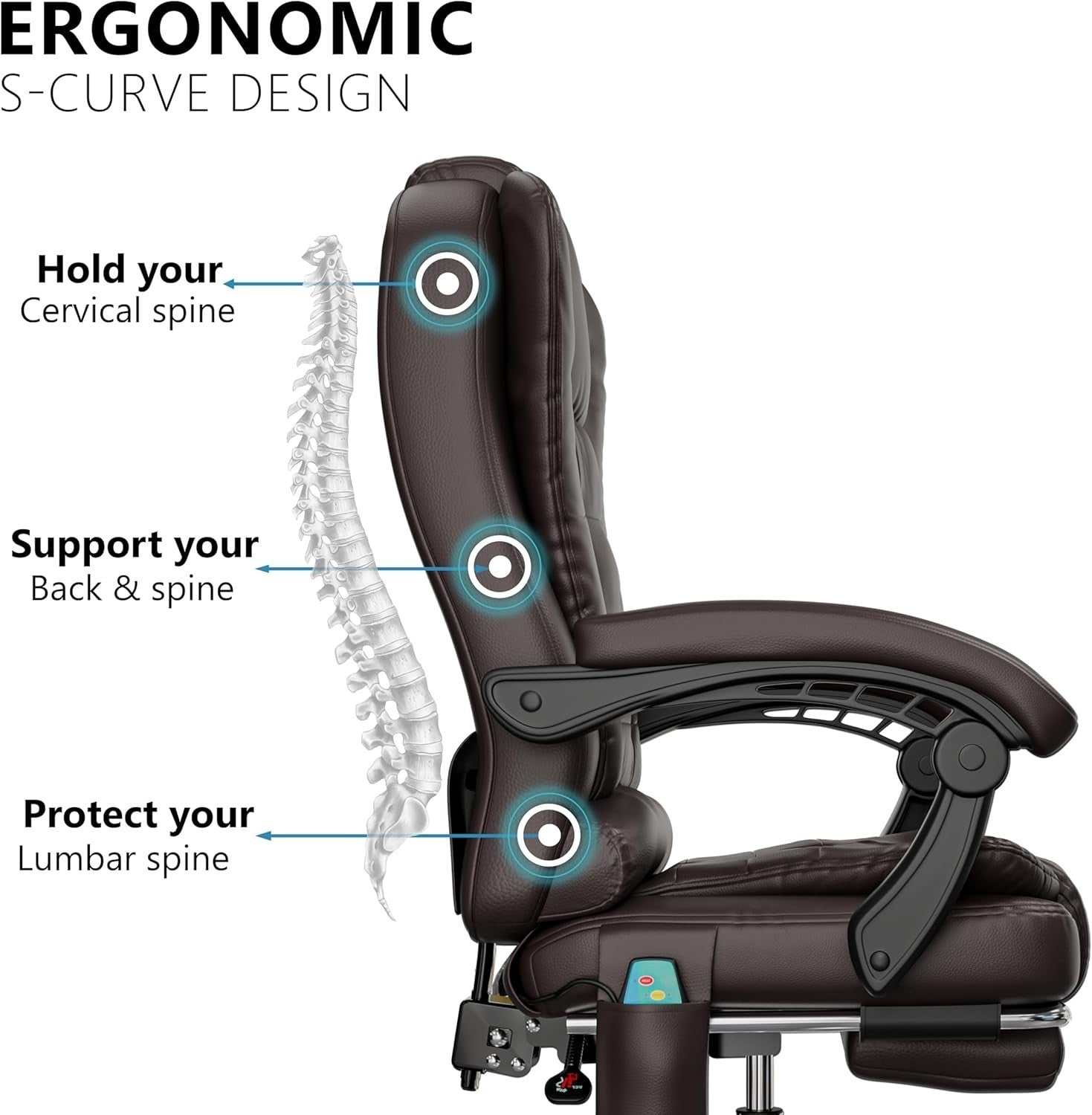 Massage Gaming Office Chair Recliner Faux Leather Desk Seat & Footrest Brown - Kwikley