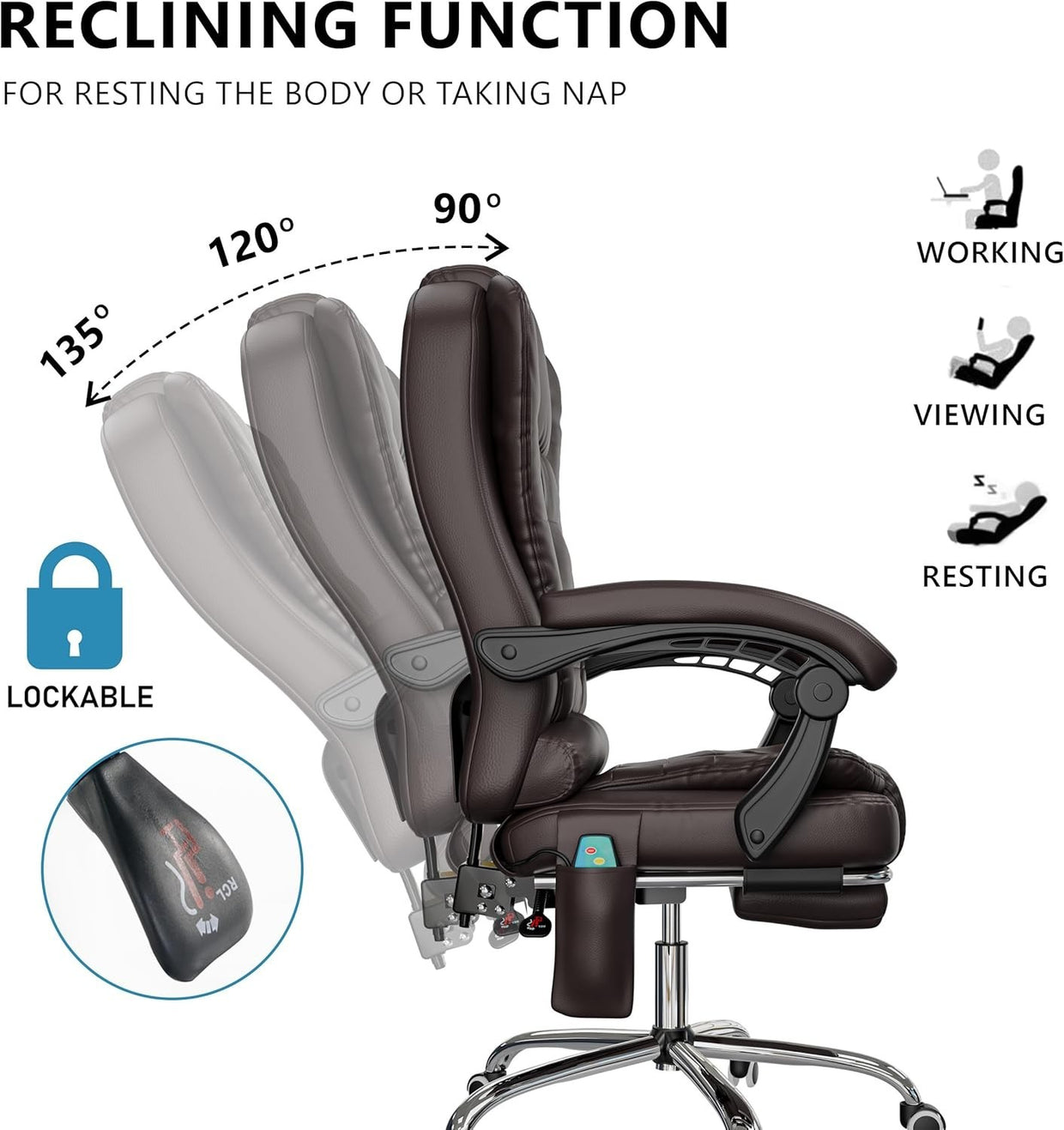 Massage Gaming Office Chair Recliner Faux Leather Desk Seat & Footrest Brown - Kwikley