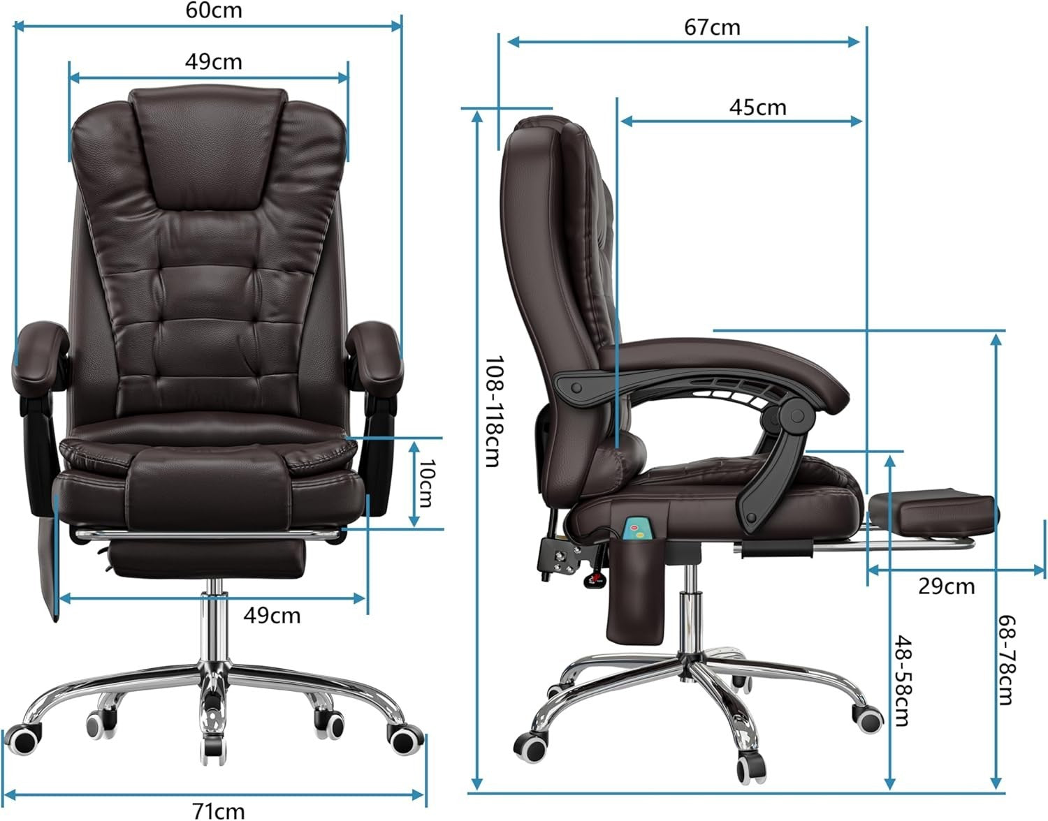 Massage Gaming Office Chair Recliner Faux Leather Desk Seat & Footrest Brown - Kwikley