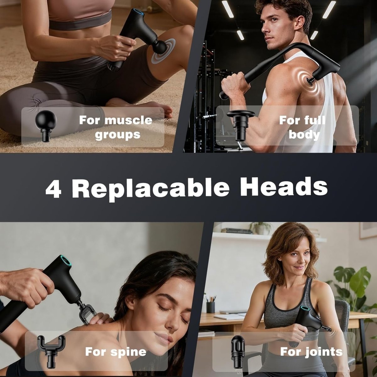 Massage Gun Deep Tissue 3in1 Handle Quiet Full Body Muscle Recovery Tool - Kwikley