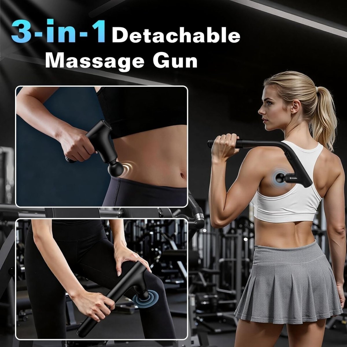 Massage Gun Deep Tissue 3in1 Handle Quiet Full Body Muscle Recovery Tool - Kwikley