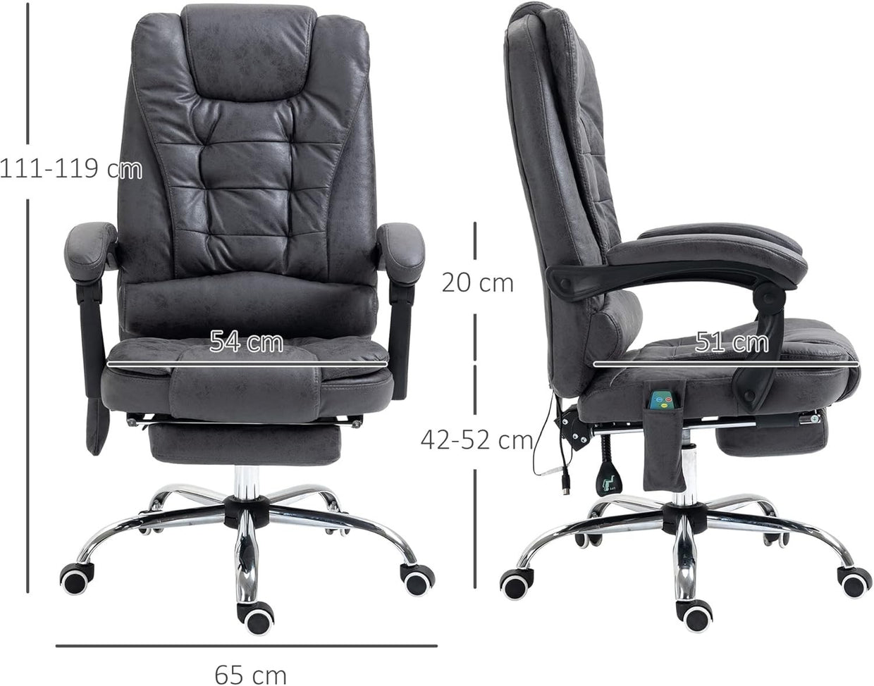 Massage Office Chair Recliner Heated High Back Dark Grey Faux Leather Rolling - Kwikley
