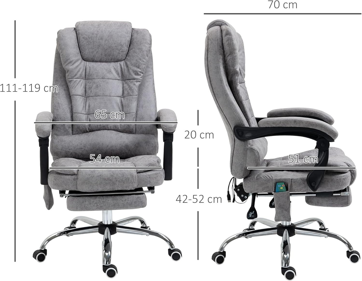 Massage Office Chair Recliner Heated Lumbar Support Desk PC Gaming Seat Grey - Kwikley