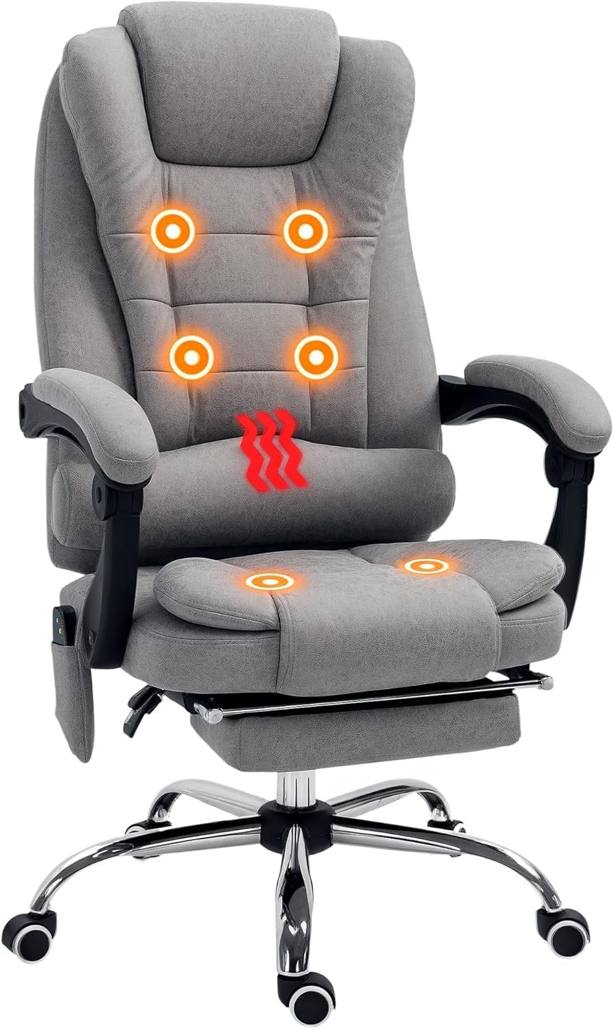 Massage Office Chair Recliner Heated Lumbar Support Desk PC Gaming Seat Grey - Kwikley