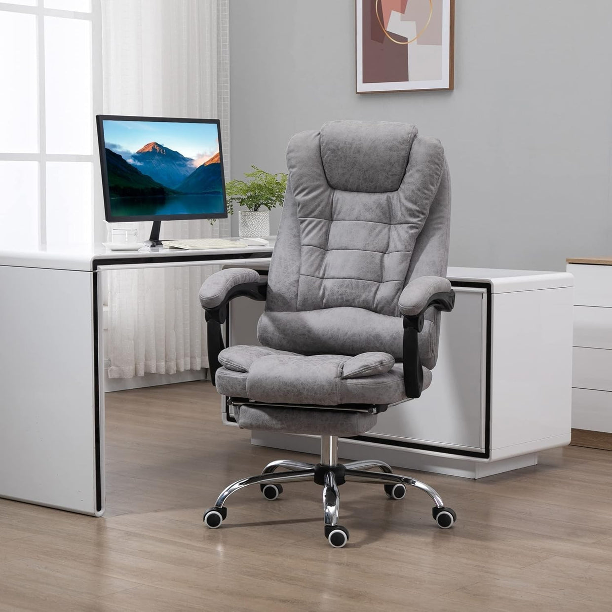 Massage Office Chair Recliner Heated Lumbar Support Desk PC Gaming Seat Grey - Kwikley