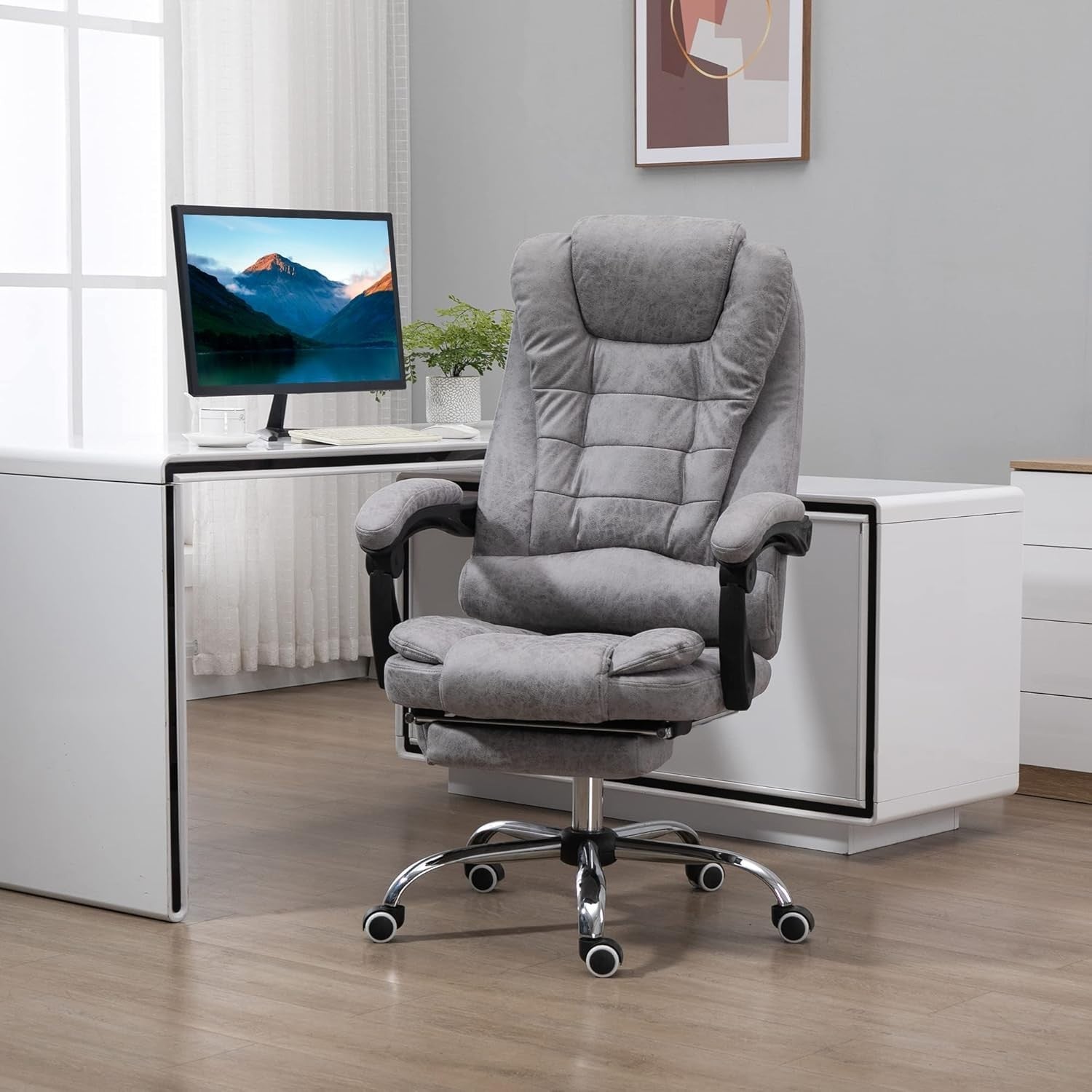 Massage Office Chair Recliner Heated Lumbar Support Desk PC Gaming Seat Grey - Kwikley