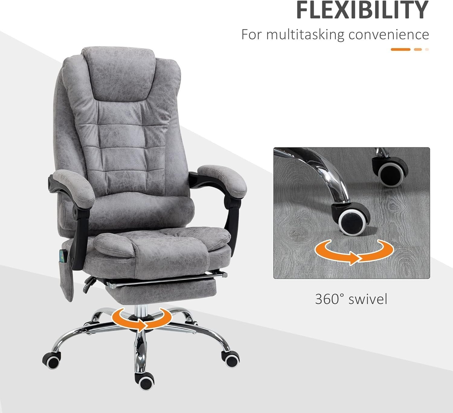 Massage Office Chair Recliner Heated Lumbar Support Desk PC Gaming Seat Grey - Kwikley