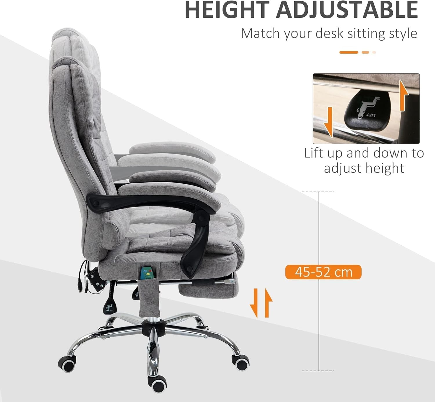 Massage Office Chair Recliner Heated Lumbar Support Desk PC Gaming Seat Grey - Kwikley