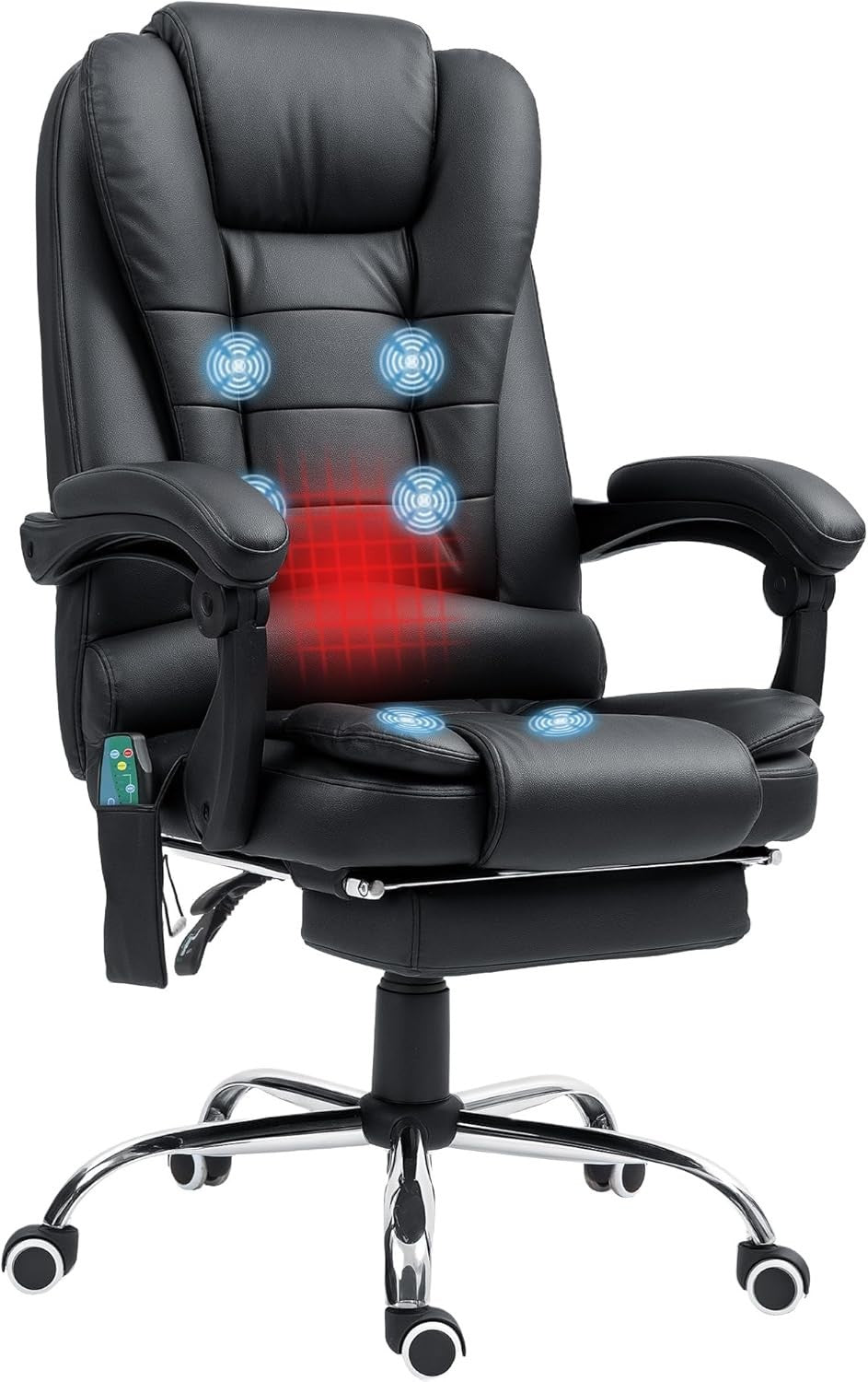 Massage Office Chair Recliner Heated Seat Faux Leather High Back Footrest Black - Kwikley