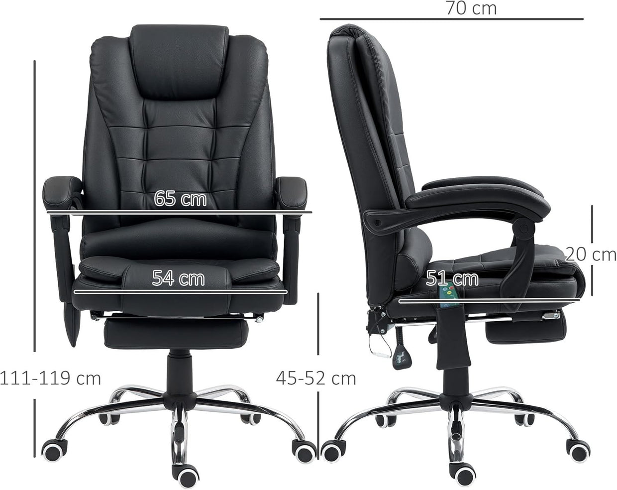 Massage Office Chair Recliner Heated Seat Faux Leather High Back Footrest Black - Kwikley