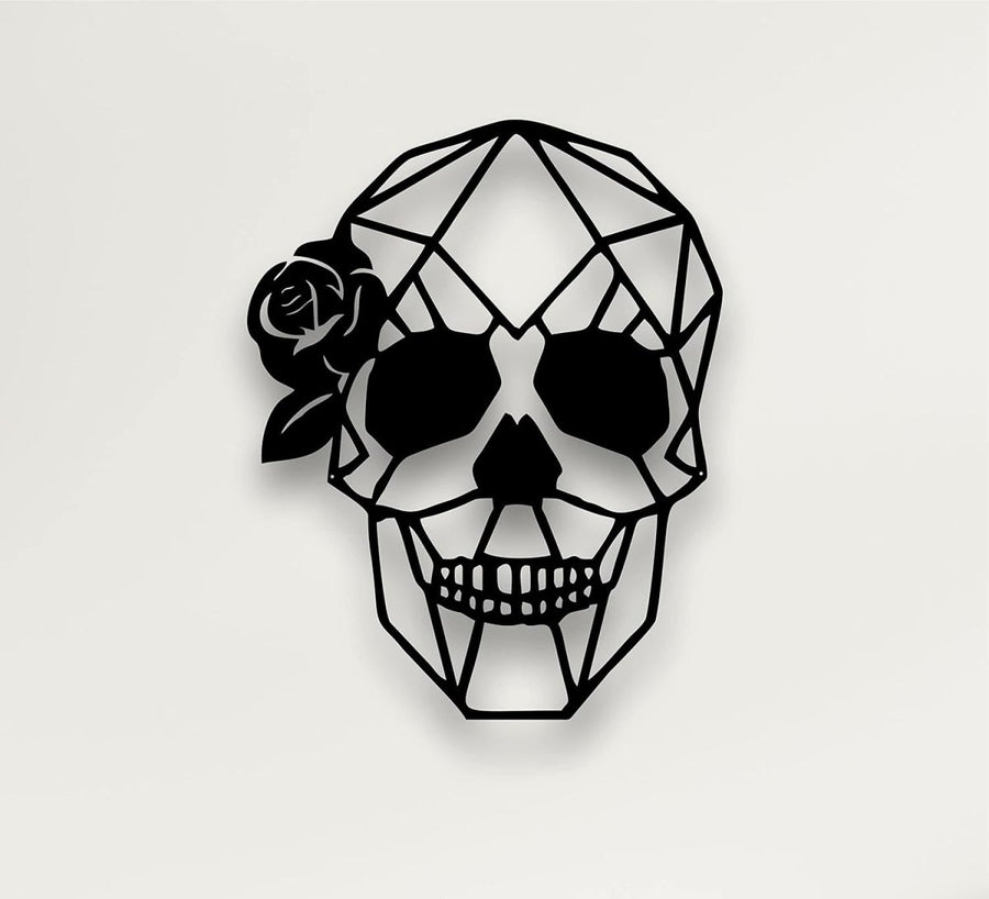Matte Black Skull Wall Art Metal Sculpture 3D Gothic Home Decor - Kwikley
