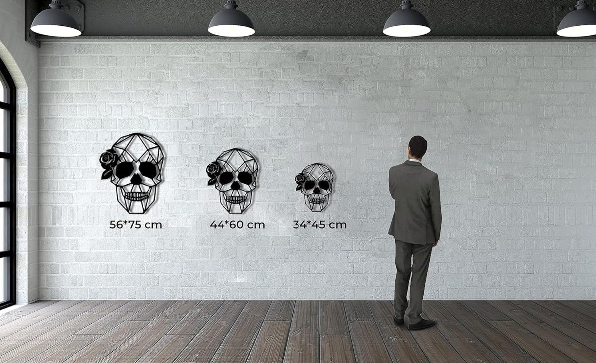 Matte Black Skull Wall Art Metal Sculpture 3D Gothic Home Decor - Kwikley