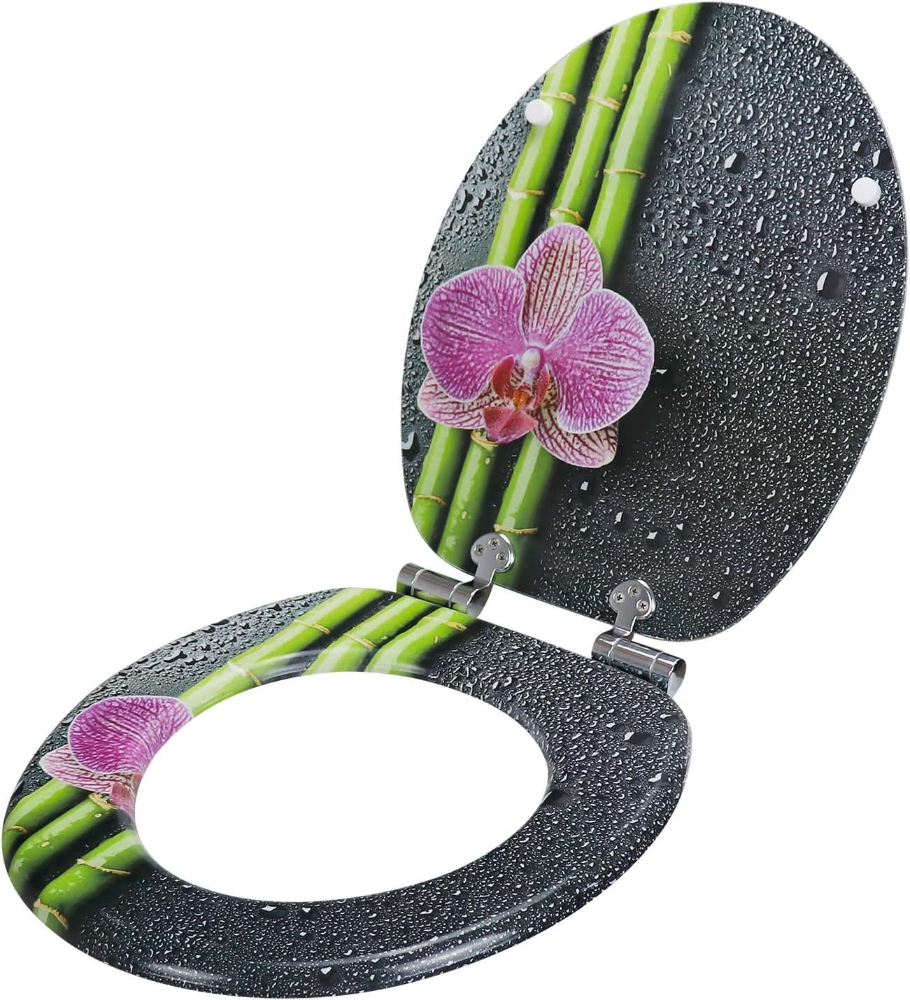 MDF Toilet Seat Wooden Soft Close Adjustable Hinges Durable 43.5×37.5cm - Kwikley