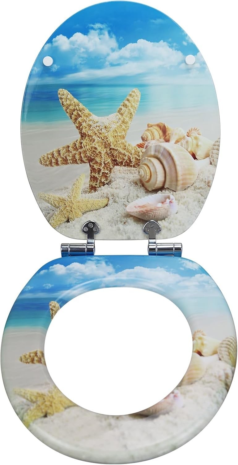 MDF Wooden Soft Close Toilet Seat Durable Patterned O Shape 43.5x37.5cm - Kwikley