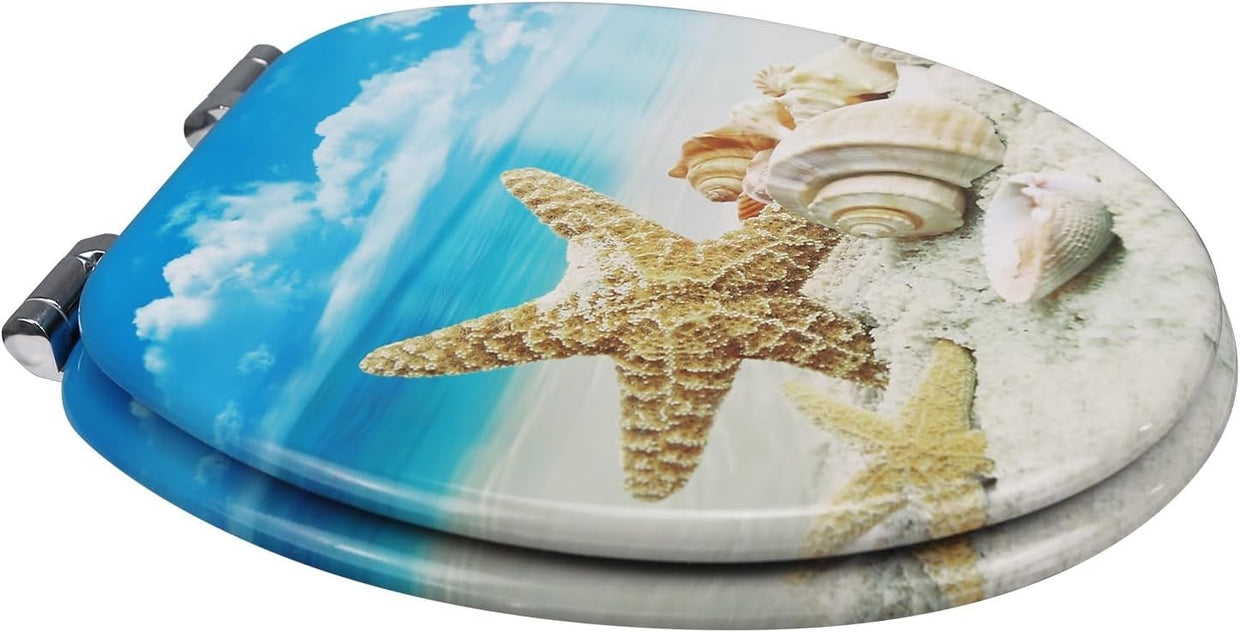 MDF Wooden Soft Close Toilet Seat Durable Patterned O Shape 43.5x37.5cm - Kwikley
