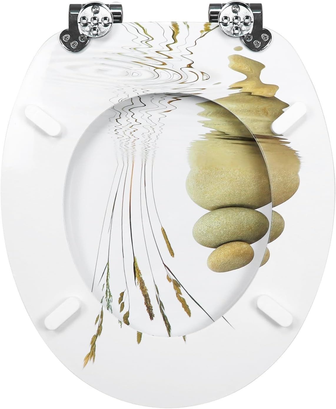 MDF Wooden Soft Close Toilet Seat Patterned Durable O Shape 43.5x37.5cm - Kwikley