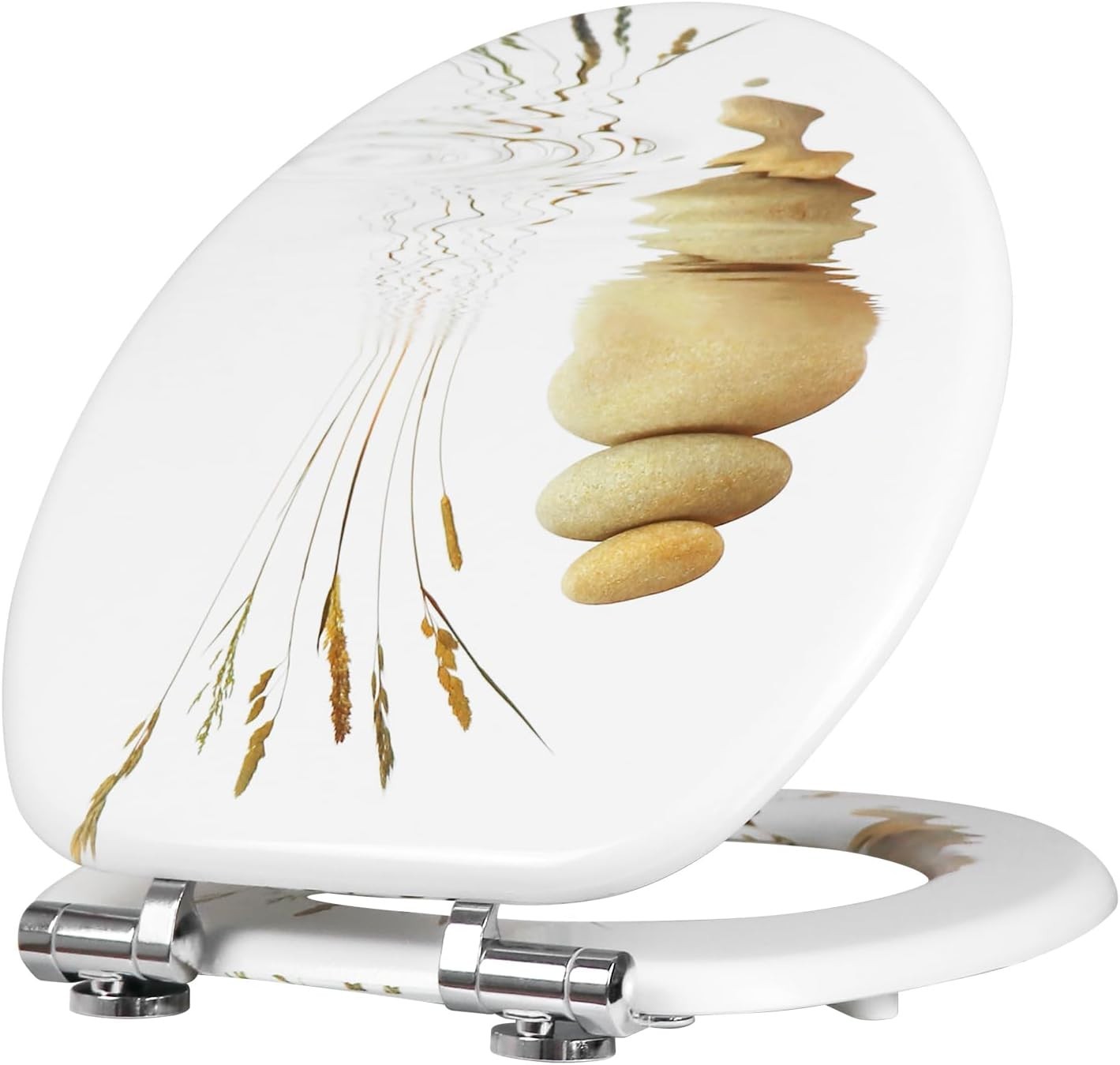 MDF Wooden Soft Close Toilet Seat Patterned Durable O Shape 43.5x37.5cm - Kwikley