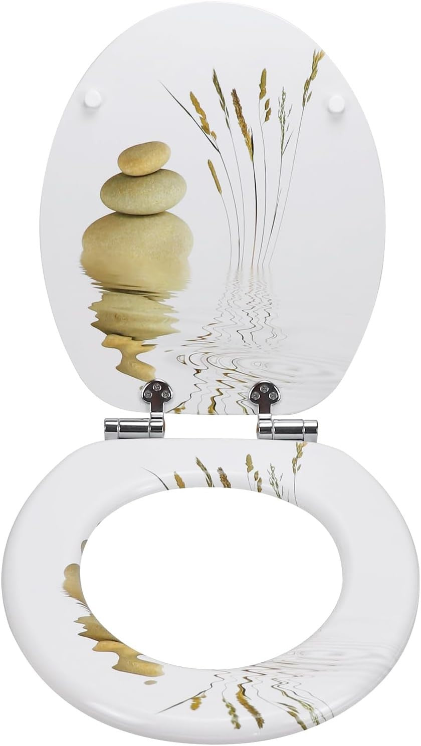 MDF Wooden Soft Close Toilet Seat Patterned Durable O Shape 43.5x37.5cm - Kwikley