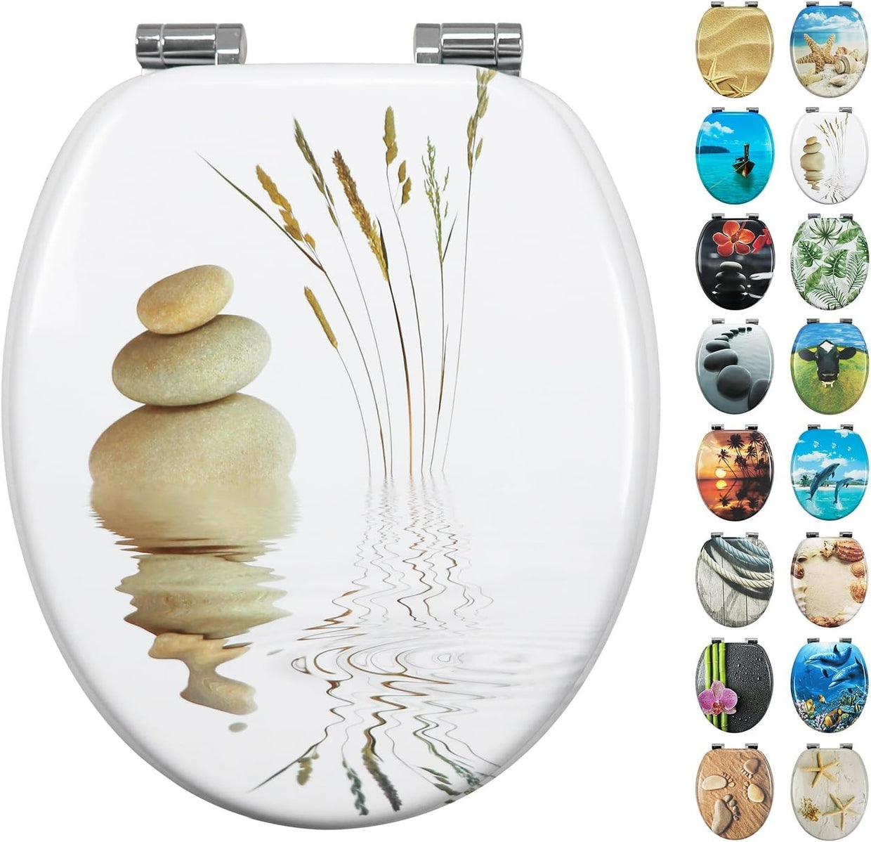 MDF Wooden Soft Close Toilet Seat Patterned Durable O Shape 43.5x37.5cm - Kwikley