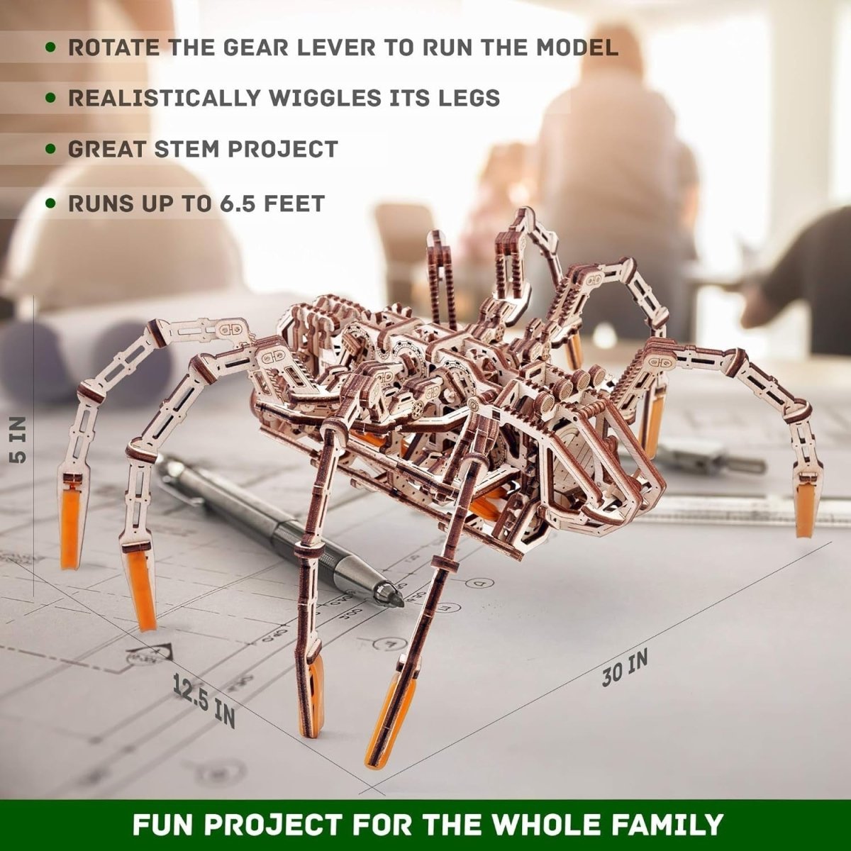 Mechanical Spider 3D Wooden Puzzle Kit 245PCS Rubber Band Powered DIY - Kwikley